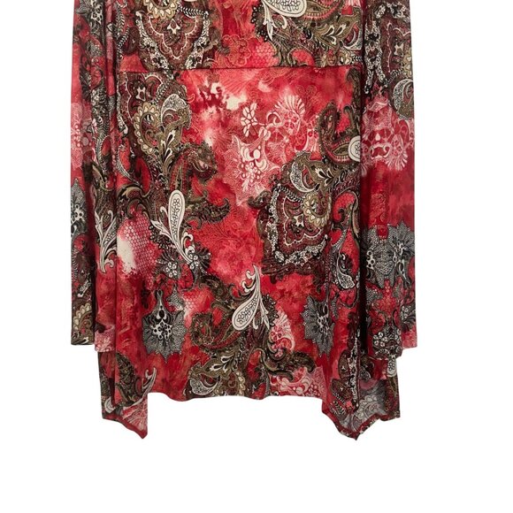 N Touch Women Vintage Red Paisley Print Long Sleeve Tunic Top 2X Asimetric Hem - Picture 12 of 13